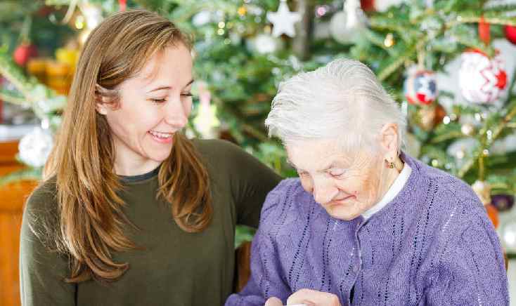Elderly Woman Spending Christmas in Nursing Home